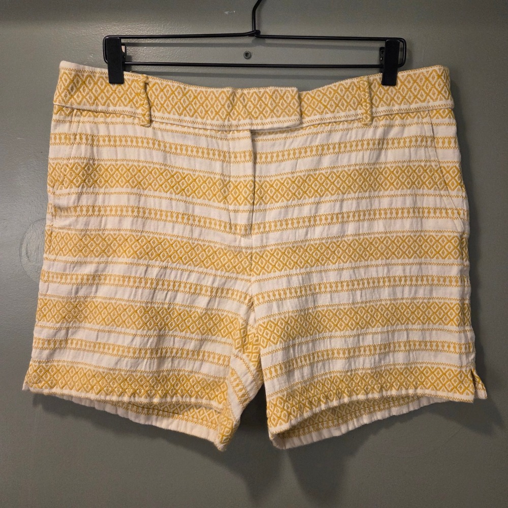 Loft Women's The Riviera Short 100% Cotton Size 14 Yellow Ivory Geometric Stripe